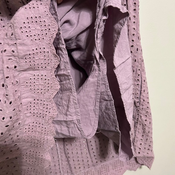 Mustard Seed Women's Dress M Lavender Eyelet Ruffle Sleeve V Neck Mini Keyhole - Picture 8 of 12